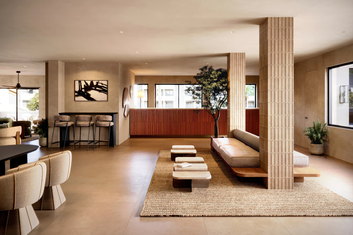 Receptielounge met beklede zitmeubels